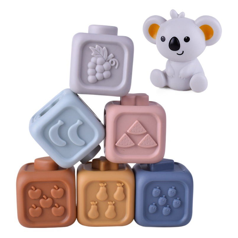 Bloques de construcción blandos Kaola infantil transfronterizos cognitivos alivio de goma suave rompecabezas cuadrado jengle pellizco llamado juguete de mordedor