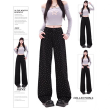 秋季波点碎花直筒黑色牛仔裤女直筒裤女牛仔高腰宽松裤子女款秋冬