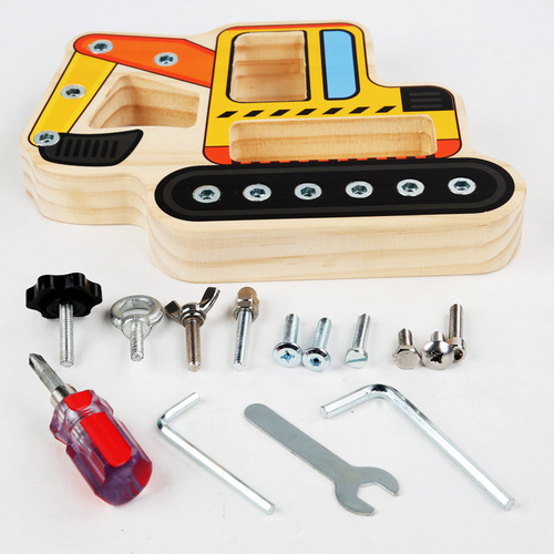 Wooden puzzle screw screwing fun disassembly and assembly transportation ship nut tool repair combination grab children's toy