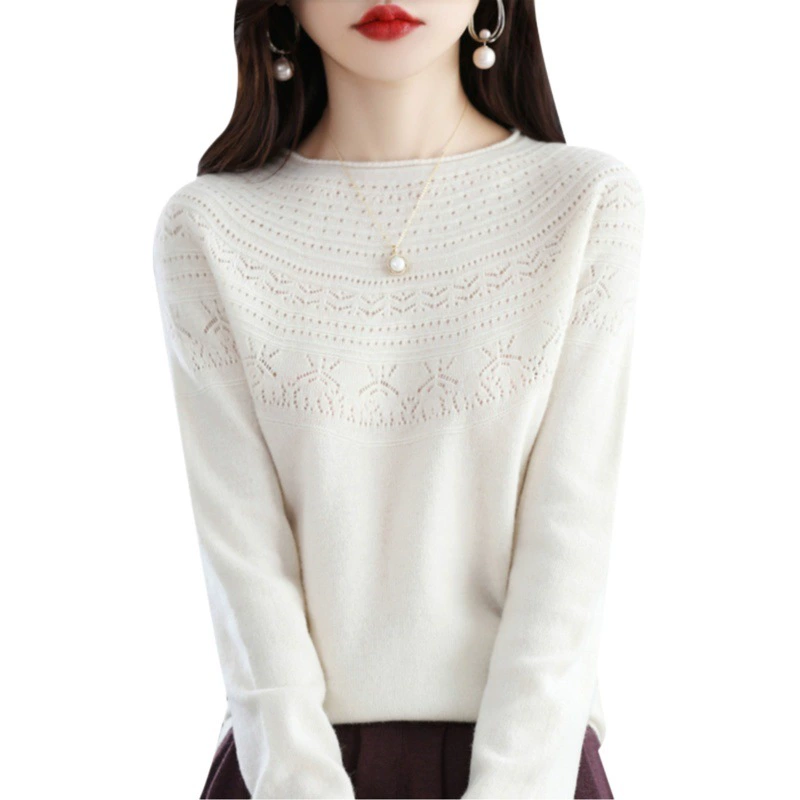 Осенне-зимний готовый к ношению шерстяной свитер с круглым вырезом и закругленными краями для женщин, свободный вязаный свитер в корейском стиле, нижний свитер с шерстяным свитером