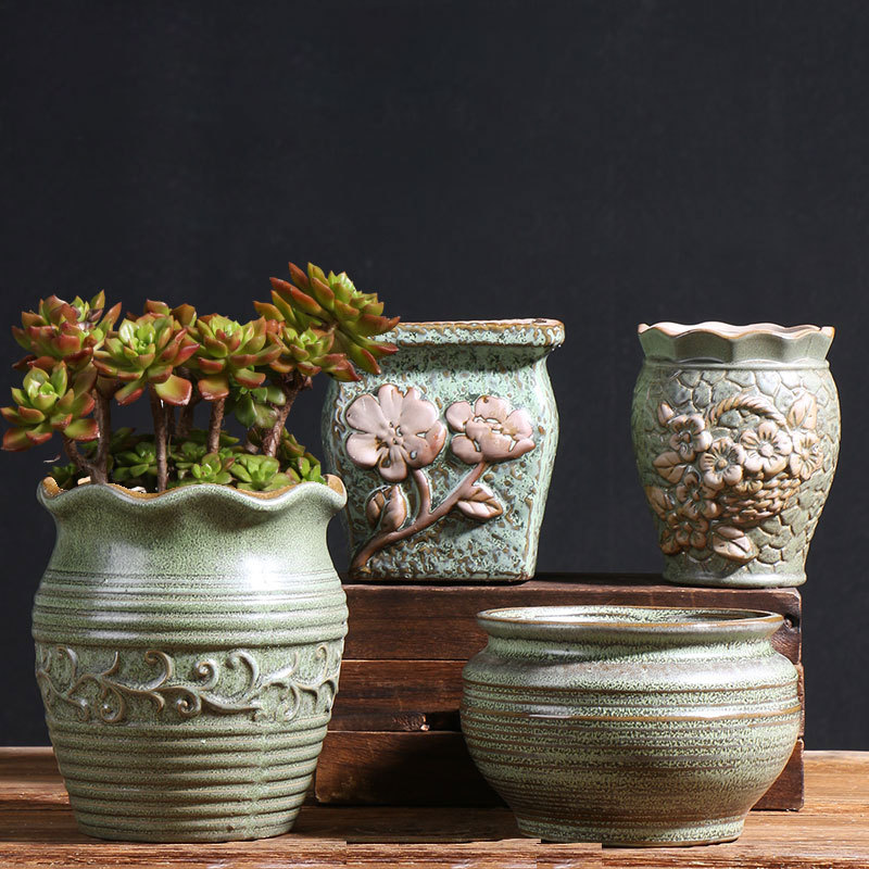 Calidad K esmalte suculentas maceta balcón hogar carne planta cerámica especial arcilla pequeña olla fábrica directa al por mayor