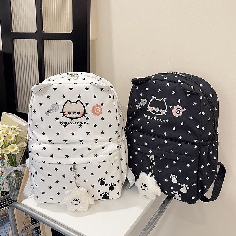 Cross-border cartoon ins cat ear backpack for women, niche design, cute kitten polka dot student backpack, large capacity