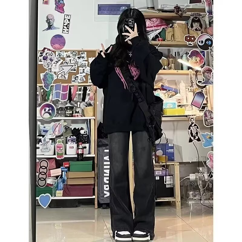 Moda americana calle todo fósforo guapos jeans hombres sueltos rectos casuales hollín pantalones ins tendencia mezclilla