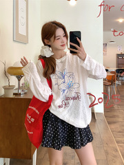 韓国スタイルのレイジーホワイトプリント長袖Tシャツレディースサマーデザインニッチルーズ薄手日焼け止めブラウストップ