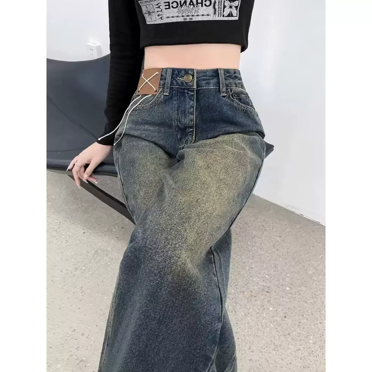 直筒牛仔裤女秋冬季2025年新款高腰宽松美式复古窄版拖地阔腿裤子