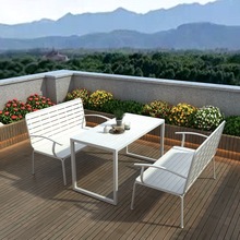 白色户外沙发桌椅公园露台室庭院外阳台防水防晒铁艺塑木桌椅组合