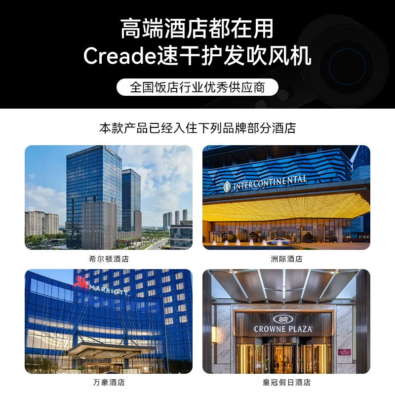 Фен (Creade) 1600 Вт, отрицательные ионы, быстрая сушка, лёгкий 0,55 кг