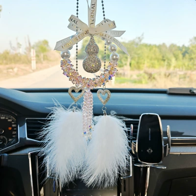 Car hanging: Diamonds, New High-End Car Accessory - pink-strawberry-diamond-accented-gourd-heart-shaped-diamond-accented-feather