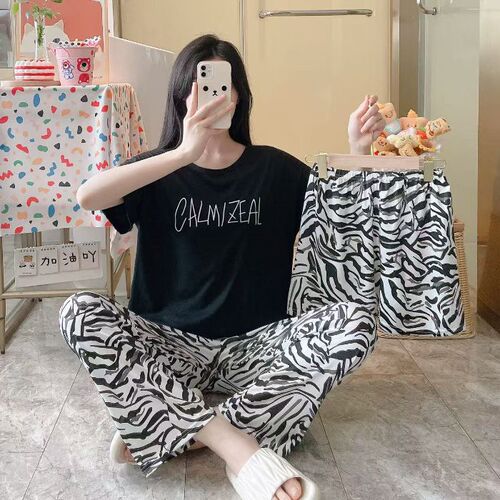 Factory imitated cotton summer short-sleeved pajama set cartoon pajamas for girls short-sleeved shorts three-piece set home clothes