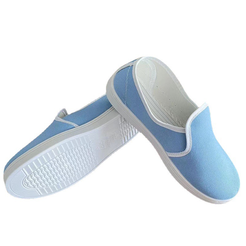 天蓝色防静电中巾鞋防尘鞋男女工作鞋帆布透气无尘车间PVC底