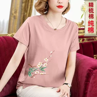 妈妈夏装纯棉短袖上衣女夏大码宽松中年小衫中国风全棉半袖t恤女