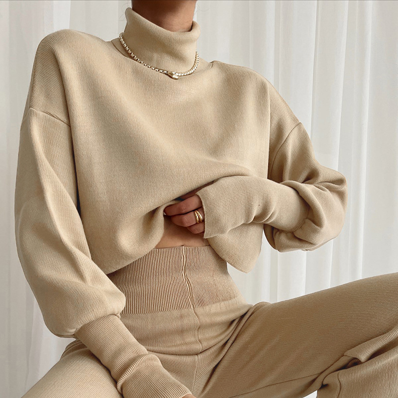 Solid color turtleneck woolen slim long sleeve sweater NSAFS139157