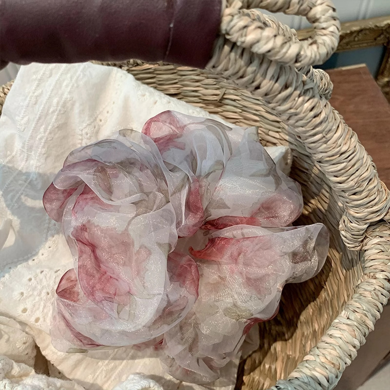 韓国の春夏のロマンチックなふわふわメッシュ花柄ヘアゴム、スーパーフェアリー、優しいボールヘアロープ、新しいヘアアクセサリー|undefined
