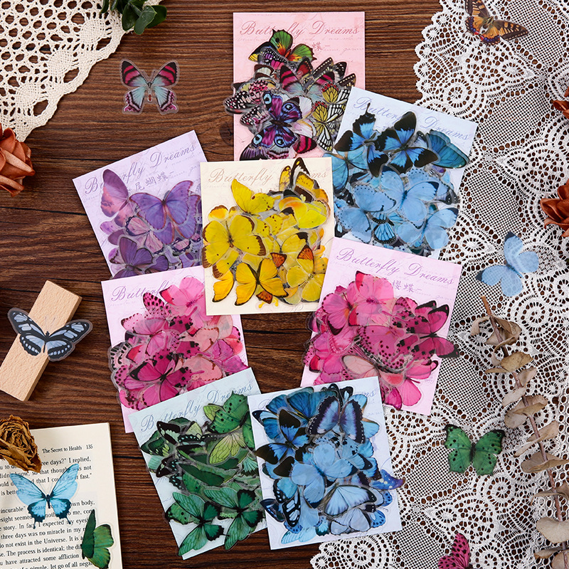 Japonés lindo dibujos animados retro mariposa pegatinas ins chica diario material decorativo patrón DIY pequeñas pegatinas
