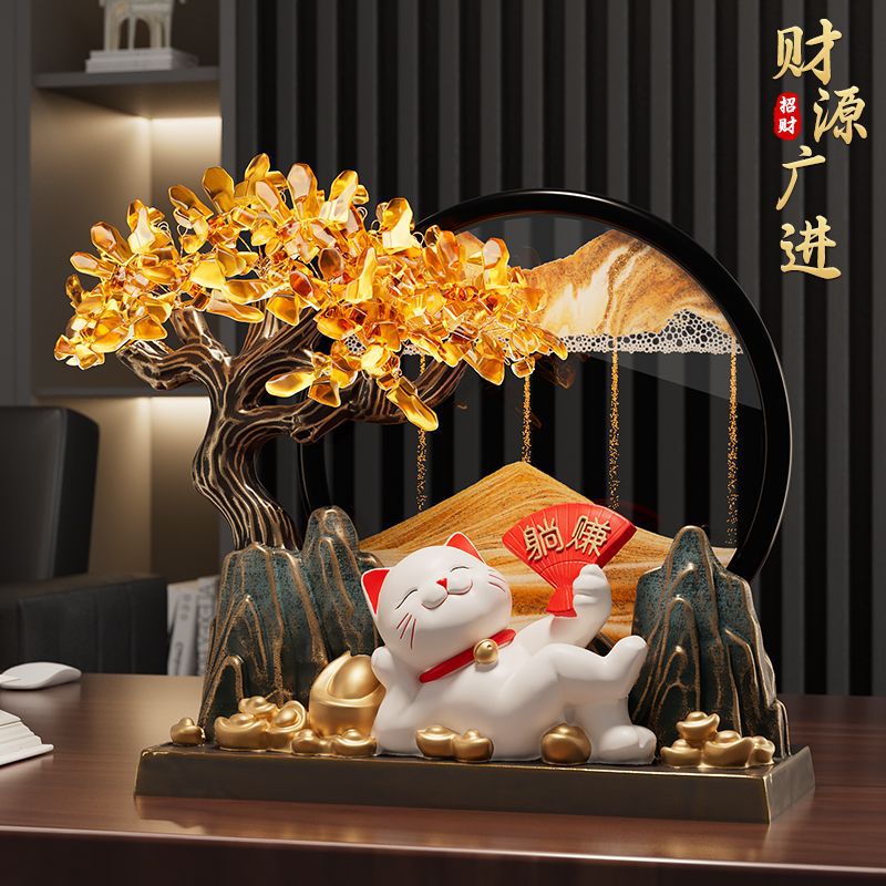 躺赚招财猫流沙画摆件客厅玄关电视柜酒柜装饰品乔迁新居开业礼物