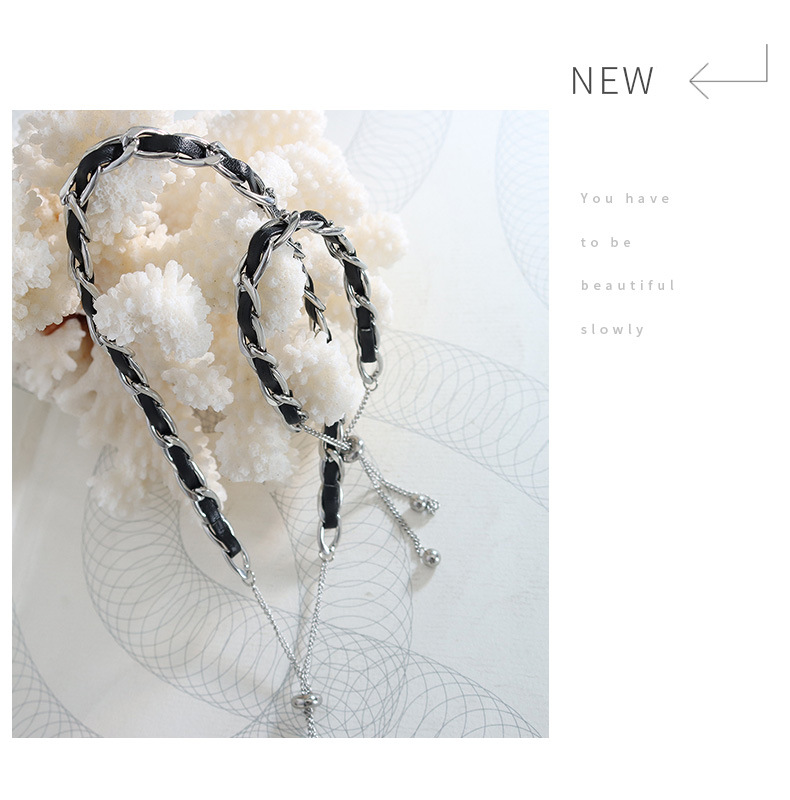 INS Style Solid Color Pu Leather Titanium Steel Plating Bracelets Necklace 1 Piece