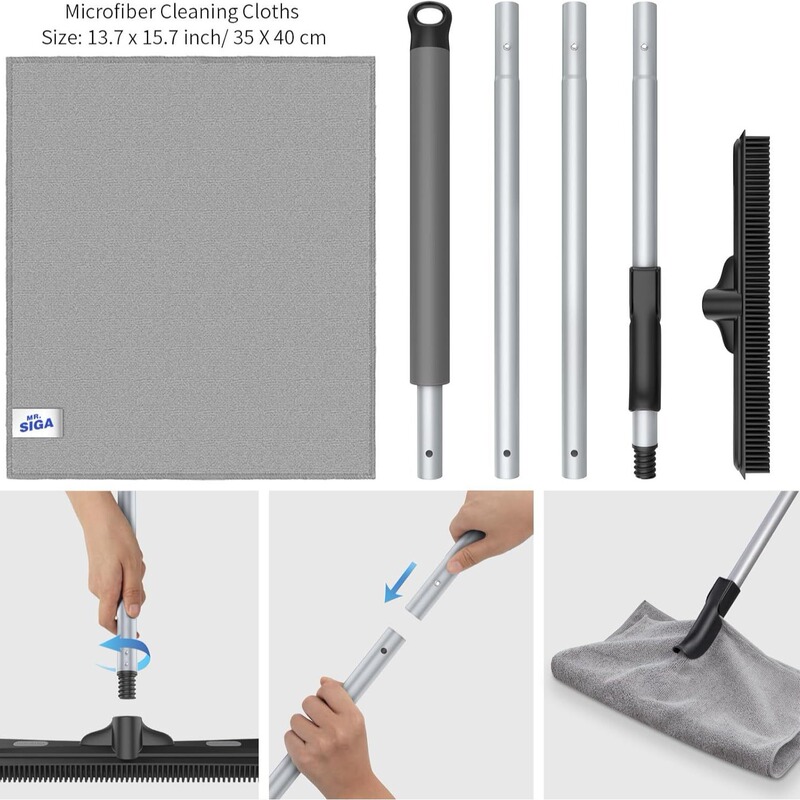 Foreign Trade Wholesale Customized Pet Hair Removal Rubber Broom with Built-In Scraper 3 in 1 Carpet Floor Brush Adjustable