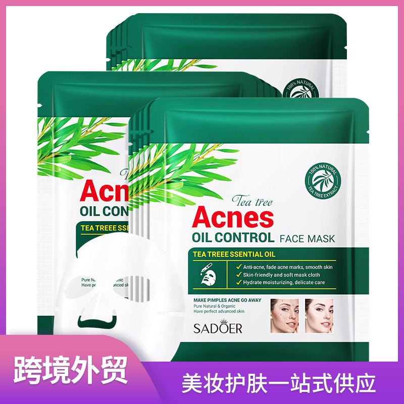 Full English Facial Mask Sadoer Hydrating Anti-Acne Tea Tree Anti-Acne Oil Control Mask Cross-Border Export Factory Direct Sales