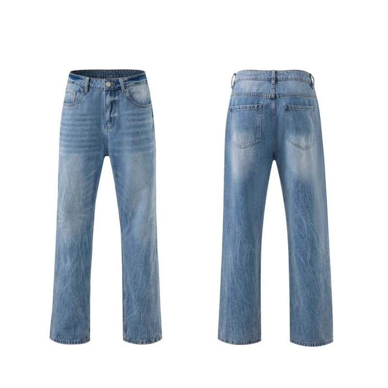 Zlayco Lightning Pattern Ice Silk Blue American High Street Versatile Spring and Summer Slightly Flared Men's Pansk Style Jeans