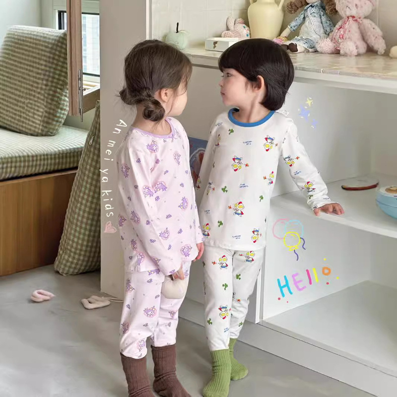 Anmeiya children's spring and autumn underwear suit men's and women's boneless autumn clothes autumn pants children's ginger home clothing manufacturers wholesale Anmeiya children's spring and autumn underwear suit men's and women's boneless autumn clothes autumn pants children's ginger home clothing manufacturers wholesale