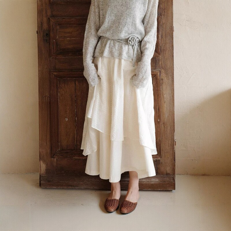 "White Seed Workshop" "Vitess Cold Tea" 26Ss Early Spring New Embroidered Double-Layer Spliced A-Line Skirt "White Seed Workshop" "Vitess Cold Tea" 26Ss Early Spring New Embroidered Double-Layer Spliced A-Line Skirt