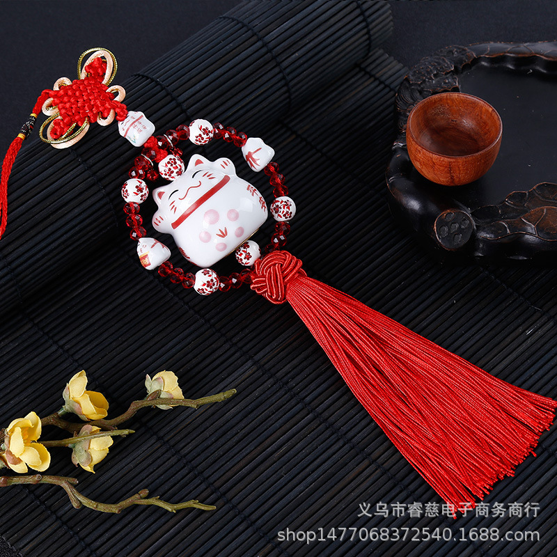 Cerámica afortunado gato coche interior colgante adornos coche espejo retrovisor decoración suministros fábrica al por mayor