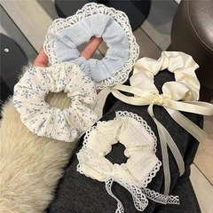 甘い韓国蝶結び花柄ヘアゴム女性用 2025 新しいレースヘアロープヘッドバンド女の子ヘッドバンド