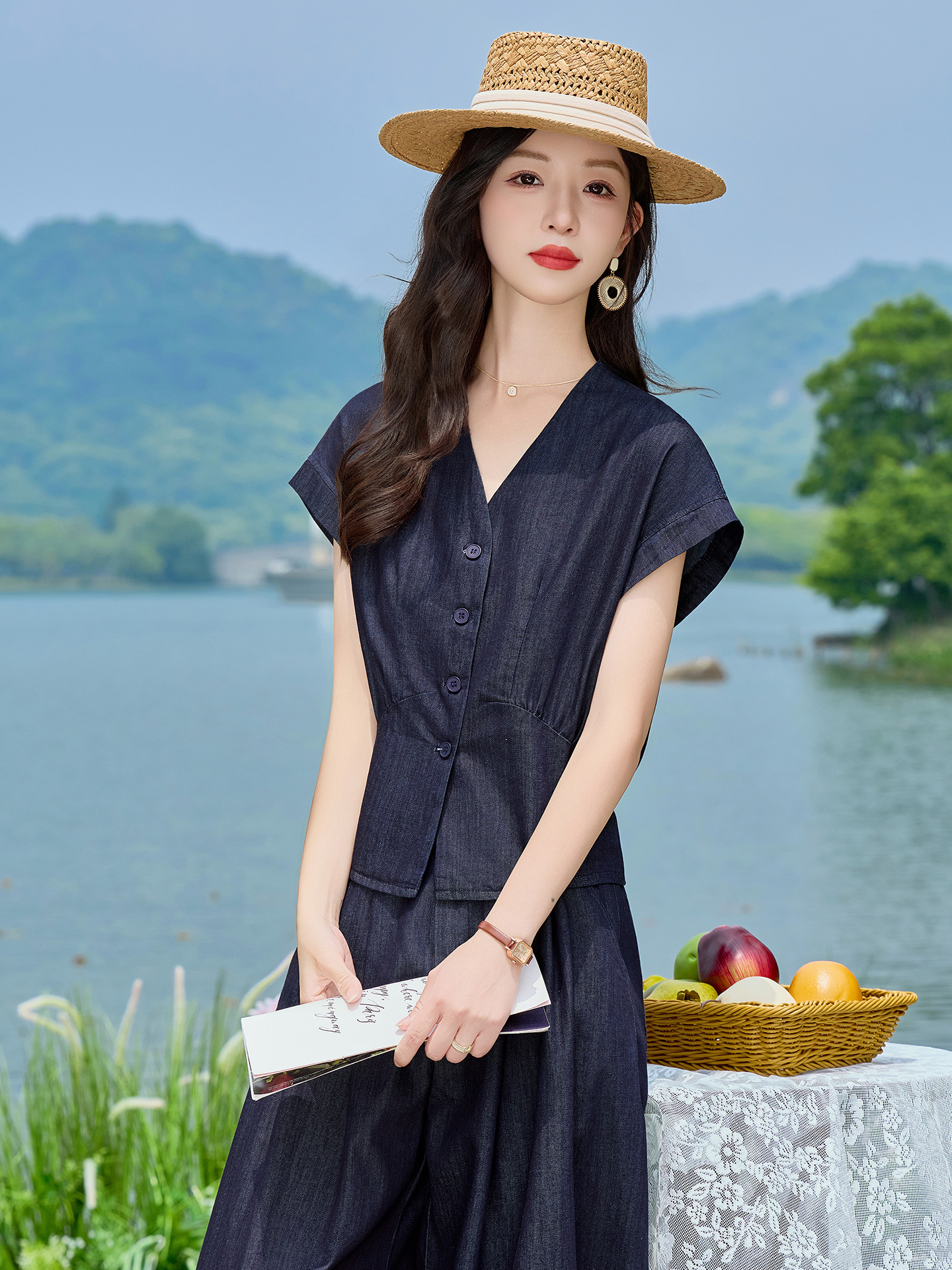 Bộ sơ mi tay dài kết hợp quần tây ống suông nữ hai mảnh mùa hè — Màu ảnh