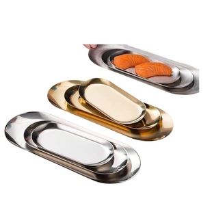 Nordic ins stainless steel oval plate hotel dessert cake snack plate jewelry towel tray Golden storage plate