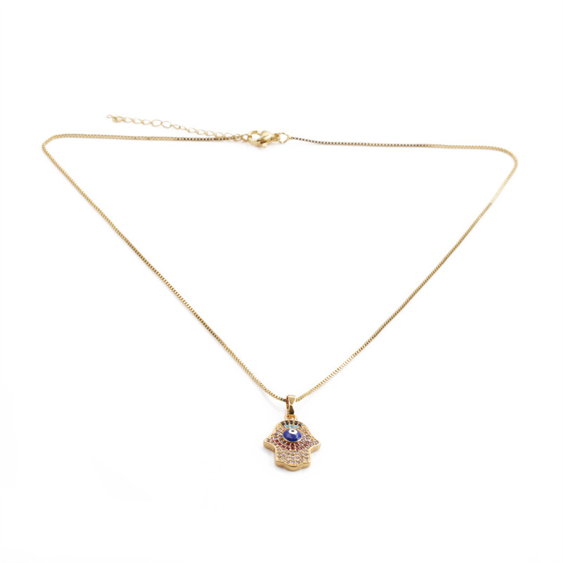 simple Turkish eye jewelry necklace copper plated real gold palm pendant necklace