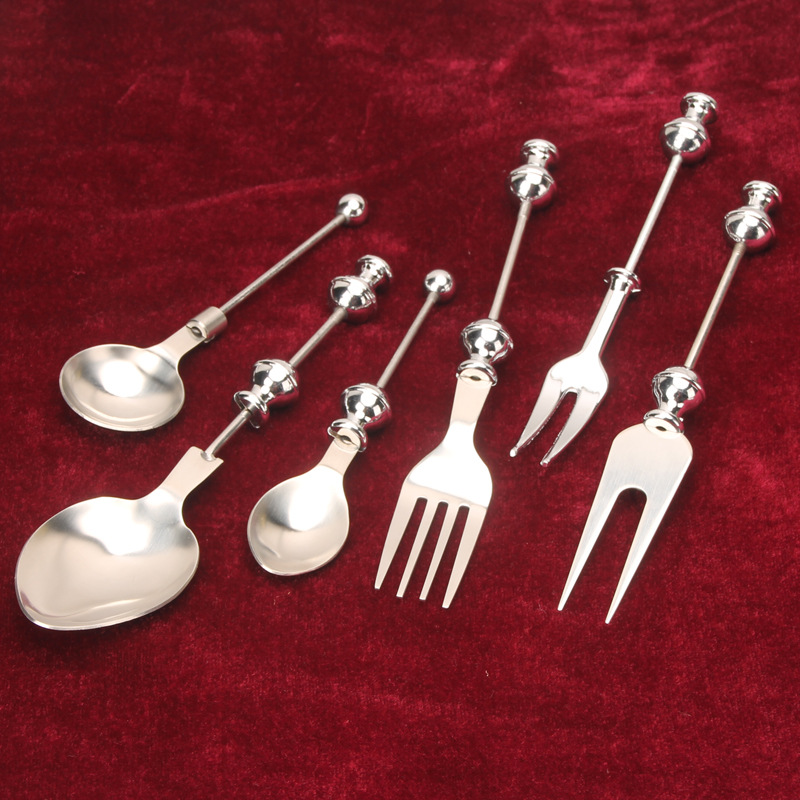 串珠叉勺子diy不锈钢糖茶勺银色西餐甜品水果勺叉餐具日用跨境新
