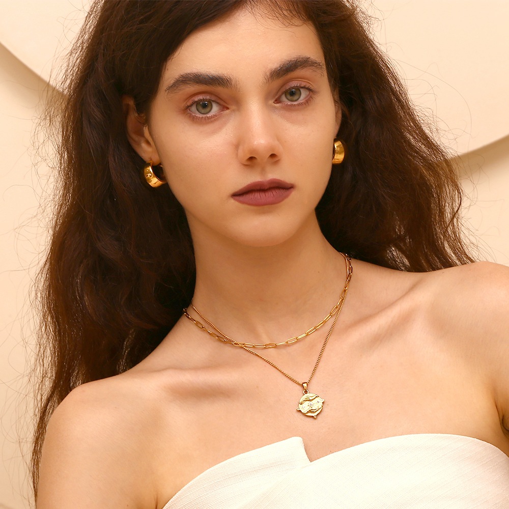 Zircon Inlaid Tarot Stainless Steel Pendant Necklace