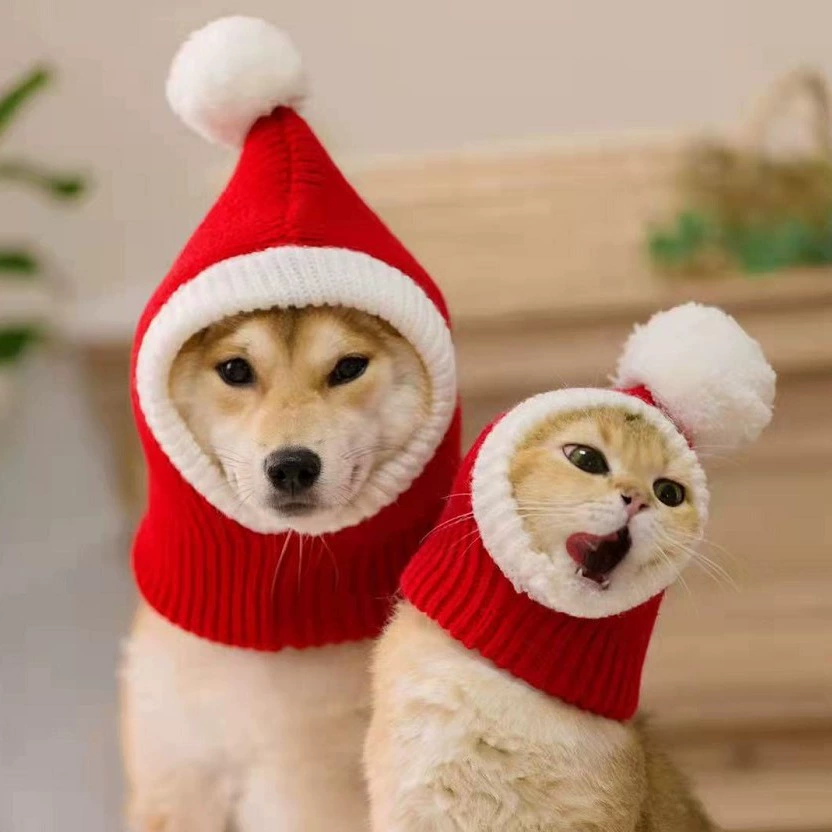 Новогодняя шапка для домашних животных: красная вязаная шапка для собак (шиба-ину, французский бульдог, тедди, бишон, голден ретривер), рождественская шапка для крупных собак, трансграничная продажа