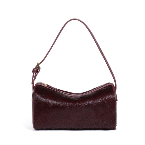 Light Luxury Horse Hair Genuine Leather Women's Bag High-end Original Design One-shoulder Armpit Bag Hand-carrying Pen Holder Bag Pillow Bag Square Bag