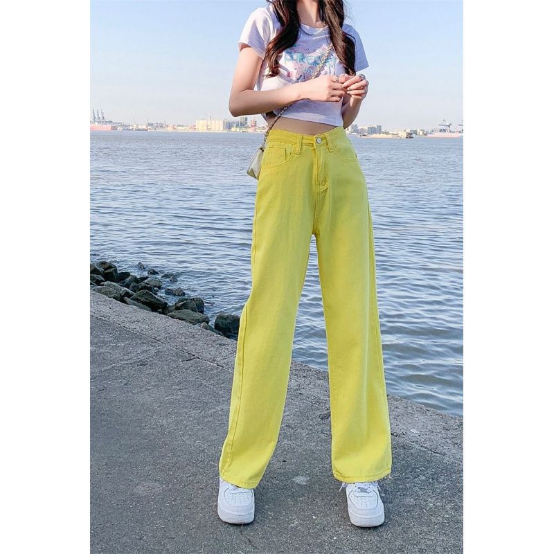Cross-border (c55) Color Wide Leg Pants Women's High Waist Dipped Feeling Skinny Straight Jeans Trend in Spring and Summer 2024