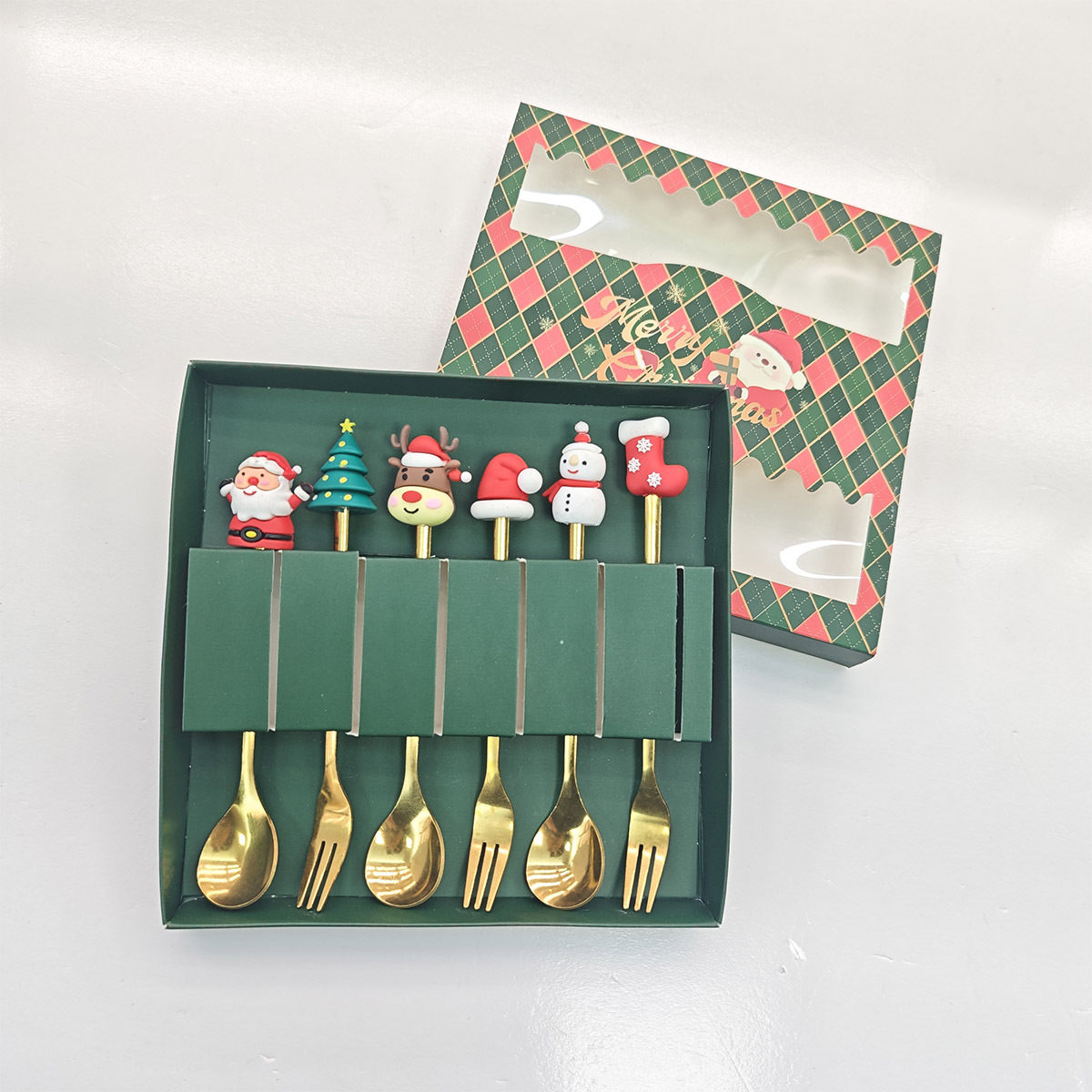 Cuchara transfronteriza de acero inoxidable Santa Claus árbol cuchara de café postre tenedor de fruta muñeca cuchara tenedor vajilla juego de regalo image 22