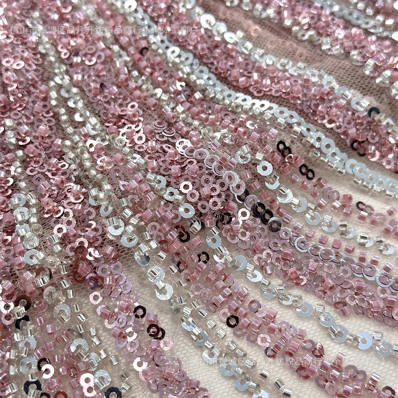 Tejido bordado de sequilla alta tela de encaje de dos colores vestido de boda de moda vestido de cena tela de espectáculo image 3