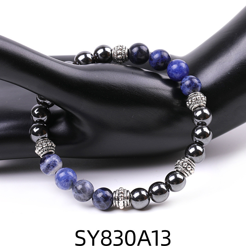 SY830A13 blue stone + black iron ore bead bracelet