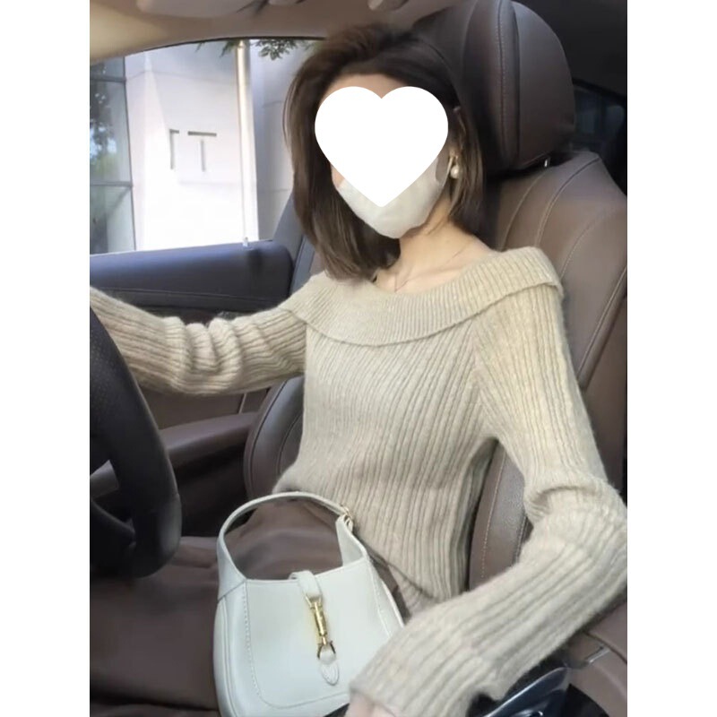 欧货气质高级感打底衫女春秋新款毛衣修身灰色针织衫一字领上衣潮|undefined