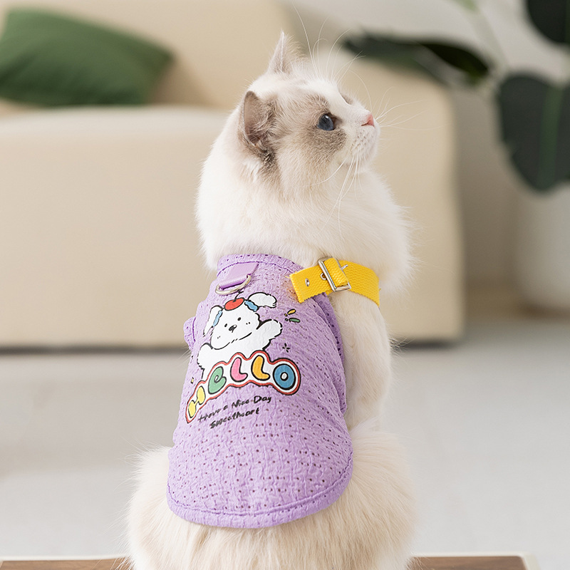 Verano gatos respirables correa hueco impresa dos patas chaleco de dibujos animados perros pequeños y medianos lindos ropa de mascotas