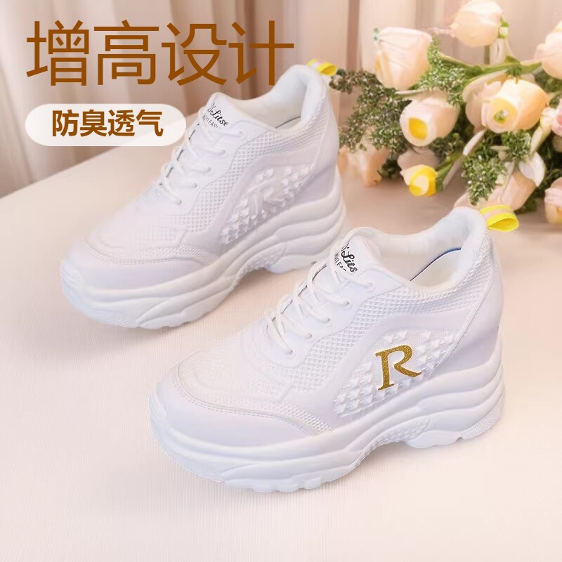 Height-Increasing White Sneakers for Women 2025 Spring and Summer New Style Soft-Soled Versatile Mesh Shoes Sports Casual Shoes Mesh Breathable Women's Shoes