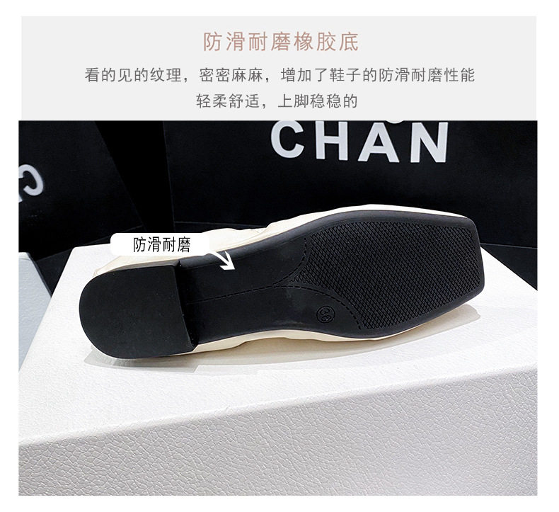 Giày búp bê nữ mũi vuông phối khóa vuông, quai thun mềm, đế bằng êm chân — Màu mơ, Màu đen chi tiết 12