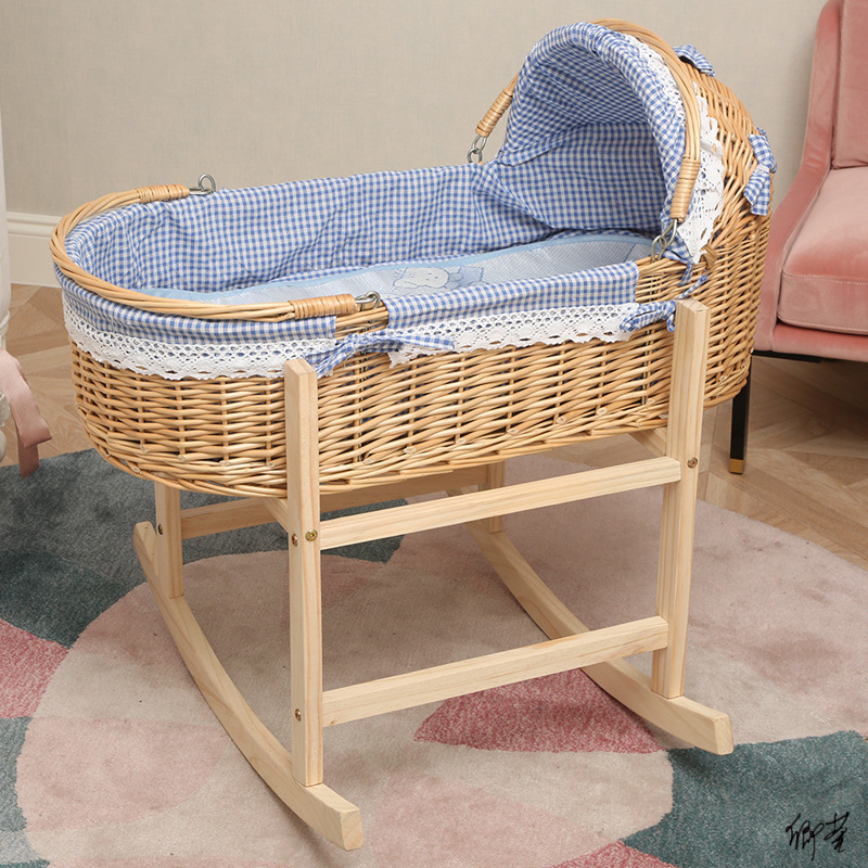 Bamboo cradle bed rattan baby shaking car portable solid wood bed old-fashioned manual coax baby soothing shake