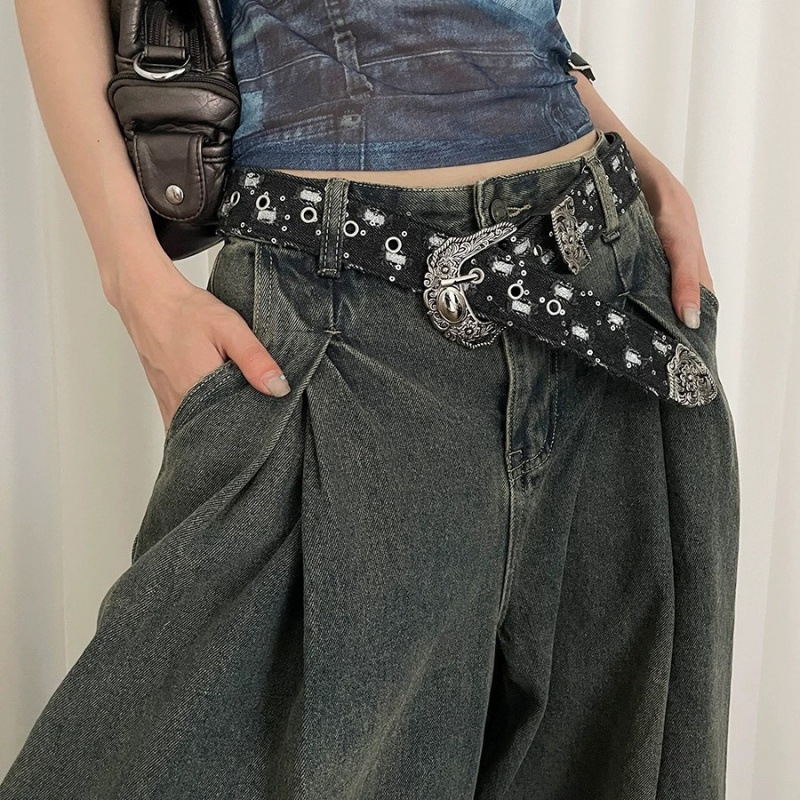 レトロなデニムデザインベルト女性の個性 y2k 古いアメリカンスタイルのジーンズベルト装飾パンツベルトトレンディ
