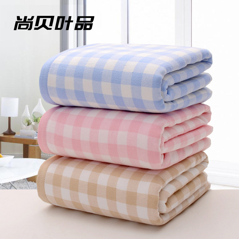 Combed untwisted pure cotton bath towel small plaid gauze wrap towel full large bath towel adult home custom gift