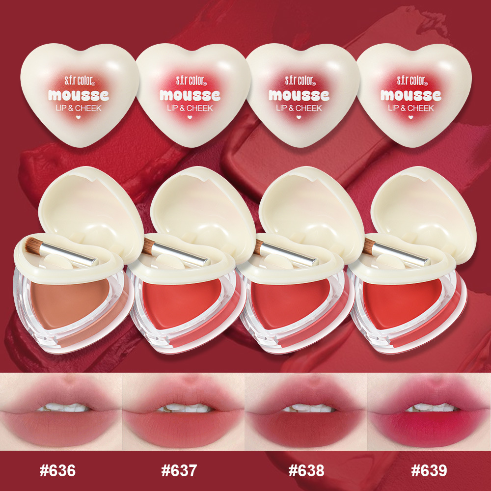 Explosión natural pura quiere mejorar el color de los labios y mejillas de doble uso amor esmalte labial con cepillo de comercio exterior maquillaje al por mayor
