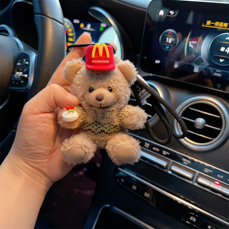 Red popularidad de aire de oso llavero de dibujos animados de alta calidad muñeca de peluche lindo bolso colgante llave del coche mujer