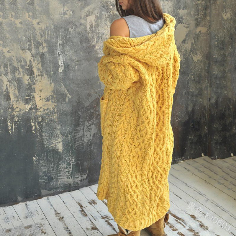 Comercio exterior transfronterizo 2023 europeo y americano nuevo cardigan Twist trenza estilo perezoso con capucha cardigan largo suéter Otoño e Invierno ropa de mujer image 8