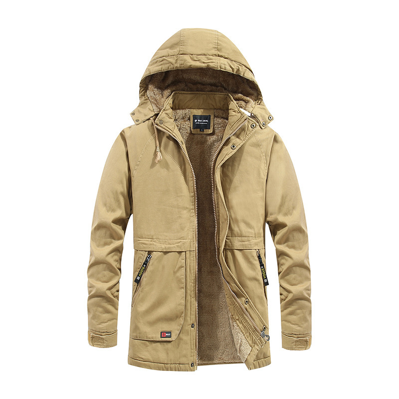 HTN2025 冬用裏起毛綿服 メンズ ゆったりジャケット 厚手フード付きワークジャケット 防寒綿服|undefined