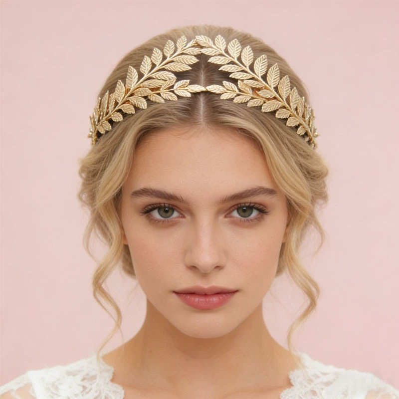 Tiara — корона из металлического сплава в европейском стиле с золотым листом, аксессуар для bridal прически